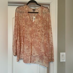Long Sleeve Sheer drape front blouse